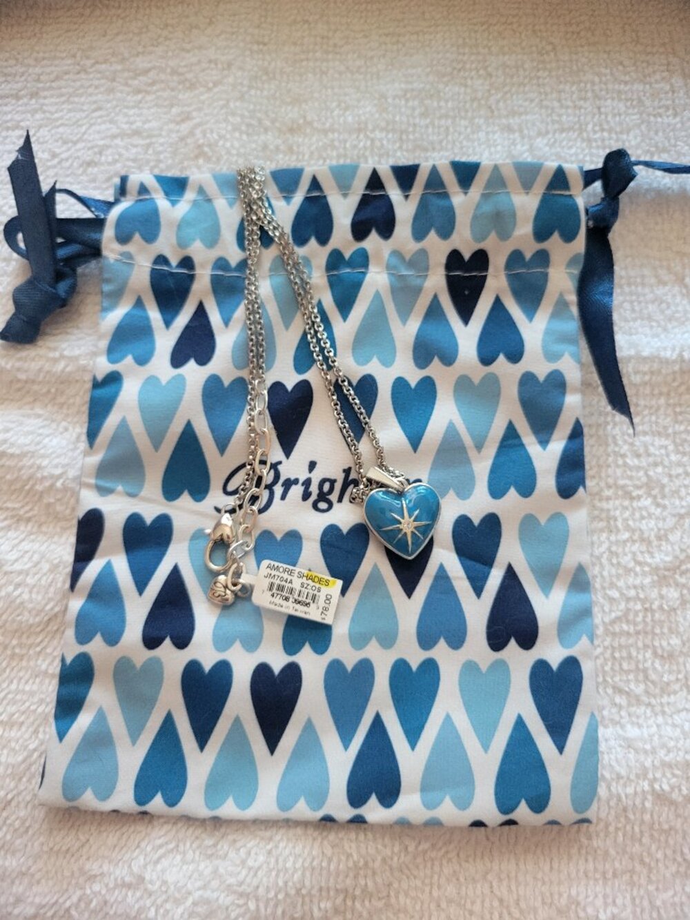 Brighton Amore Shades Heart Pendant Necklace w/Pouch Blue & Silver New w/Tags